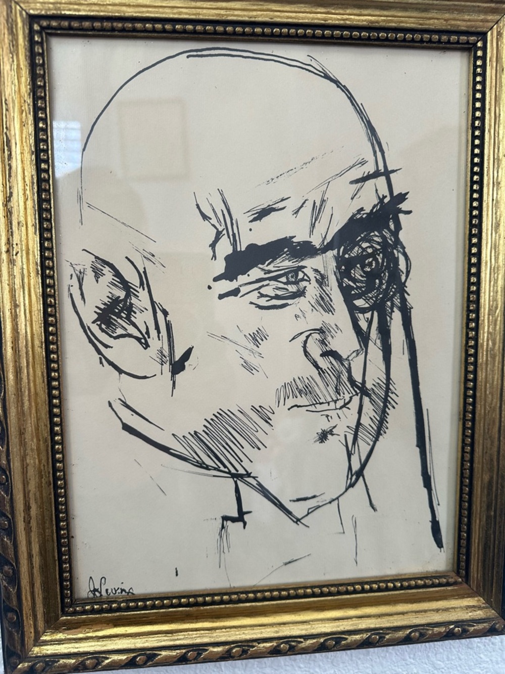 Minimalist Black Ink Portrait on Cream Paper Wall Art